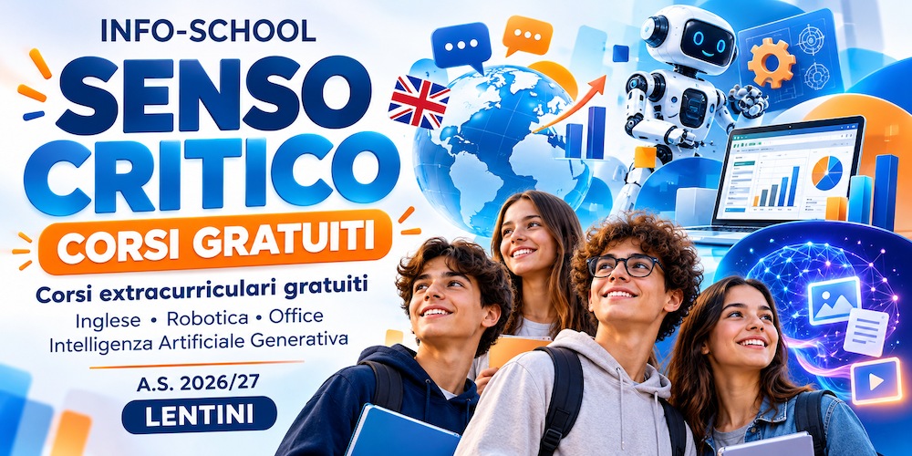 Corsi “Senso Critico” a Lentini: inglese, robotica, Office e intelligenza artificiale con INFO-SCHOOL